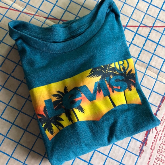 Levi’s Palm Tree Logo Graphic Green Blue T-shirt L - Picture 4 of 4